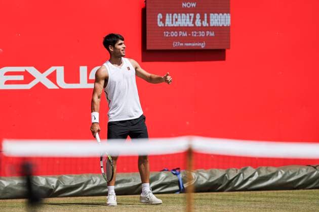 19th June 2025; HSBC Championships, Queens Club, West Kensington, London, England: HSBC Mens Championships Queens Club, Day 4; Carlos Alcaraz (ESP) during a practice session  ActionPlus12802631 HenningxVonxJagow