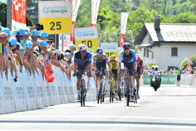 Valentin Madouas (FRA), Joe Blackmore (GBR) during Tour de Suisse - Stage 4 - Heiden Piuro, Street Cycling race in Piuro, Switzerland, June 18 2025  Copyright: xDavidexVaninetti IPAxSportx xipa-agency.netx xx IPA_59247204 IPA_Agency_IPA59247204