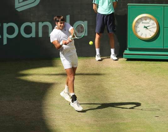 photo Argentinian Tomas Martin ETCHEVERRY all in white defeats Andrey Rublev in 3 thrilling sets Tennis Tournament Terra Wortmann Cup at Gerry Weber Sportpark OWL Arena in Halle Westfalen on Thu 19 06 2025