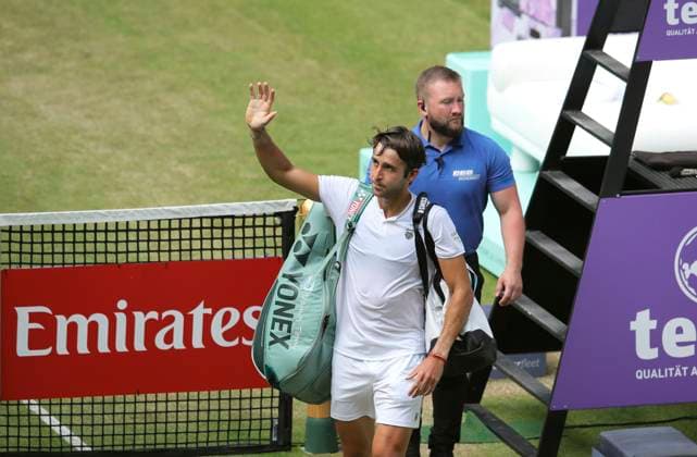 photo Argentinian Tomas Martin ETCHEVERRY all in white defeats Andrey Rublev in 3 thrilling sets Tennis Tournament Terra Wortmann Cup at Gerry Weber Sportpark OWL Arena in Halle Westfalen on Thu 19 06 2025