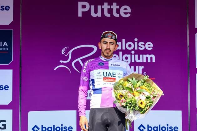 Colombian Juan Sebastian Molano of UAE Team Emirates pictured on the podium after the second stage of the Baloise Belgium Tour cycling race, 194,6 km from Beringen to Putte, Wednesday 18 June 2025. The Baloise Belgium Tour takes place from 18 to 22 June. DAVIDxPINTENS  x127396835x