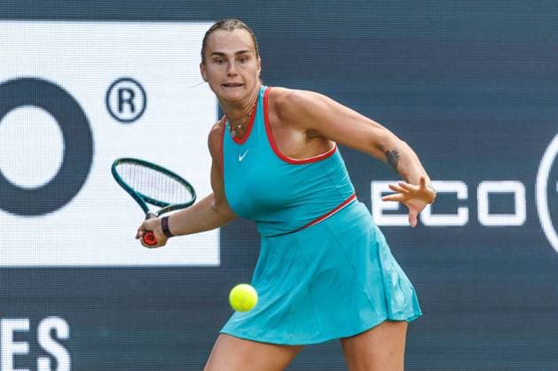 Tennis WTA Tour, Singles, Women, Round of 16, Sabalenka Belarus Masarova Switzerland , Steffi Graf Stadium Aryna Sabalenka Belarus returns a ball Tennis WTA Tour