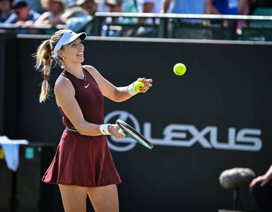 19th June 2025; Lexus Nottingham Tennis Centre, Nottingham, England; Lexus Nottingham Open, Day 4; Katie Boulter (GBR) hits balls into the crowd after her victory over Sonay Kartal (GBR) in the quarter final  ActionPlus12802691 GodfreyxPitt