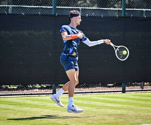 19th June 2025; Lexus Nottingham Tennis Centre, Nottingham, England; Lexus Nottingham Open, Day 4; Terence Altmane (FRA) hits a forehand in his quarter final match against Martin Landaluce (ESP)  ActionPlus12802679 GodfreyxPitt