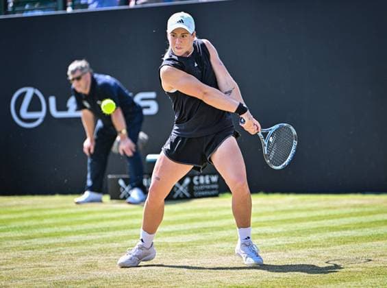 19th June 2025; Lexus Nottingham Tennis Centre, Nottingham, England; Lexus Nottingham Open, Day 4; Sonay Kartal (GBR) hits a backhand in her quarter final match against Katie Boulter (GBR)  ActionPlus12802686 GodfreyxPitt