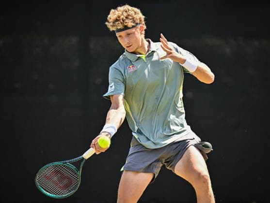 19th June 2025; Lexus Nottingham Tennis Centre, Nottingham, England; Lexus Nottingham Open, Day 4; Martin Landaluce (ESP) hits a forehand in his quarter final match against Terence Altmane (FRA)  ActionPlus12802720 GodfreyxPitt