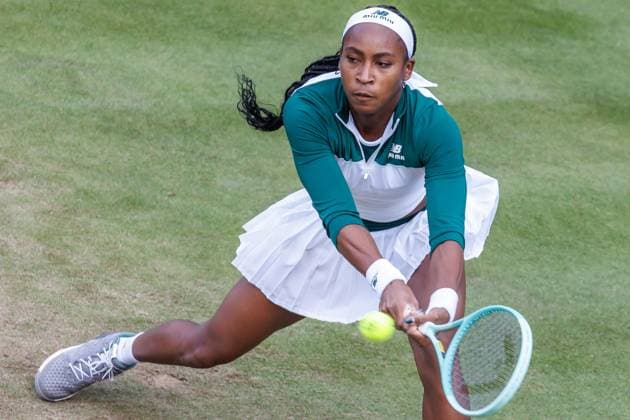 Tennis WTA Tour, Singles, Women, Round of 16, Coco Gauf USA Xinyu Wang China , Steffi Graf Stadium Coco Gauf United States returns a ball Tennis WTA Tour