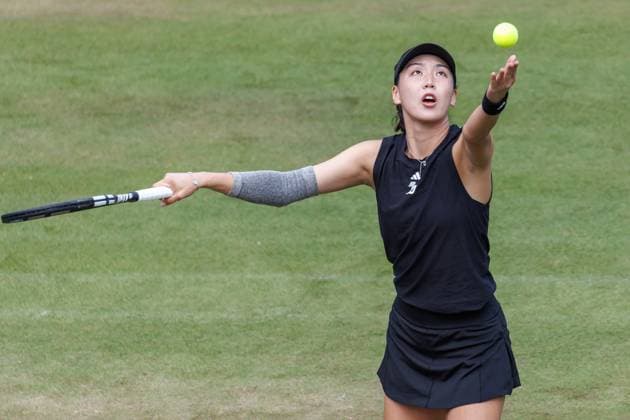 Tennis WTA Tour, Singles, Women, Round of 16, Coco Gauf USA Xinyu Wang China , Steffi Graf Stadium Xinyu Wang China returns a ball Tennis WTA Tour
