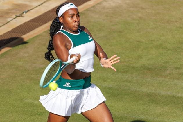 Tennis WTA Tour, Singles, Women, Round of 16, Coco Gauf USA Xinyu Wang China , Steffi Graf Stadium Coco Gauf United States returns a ball Tennis WTA Tour