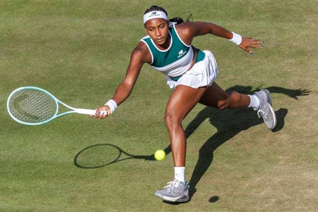 Tennis WTA Tour, Singles, Women, Round of 16, Coco Gauf USA Xinyu Wang China , Steffi Graf Stadium Coco Gauf United States returns a ball Tennis WTA Tour