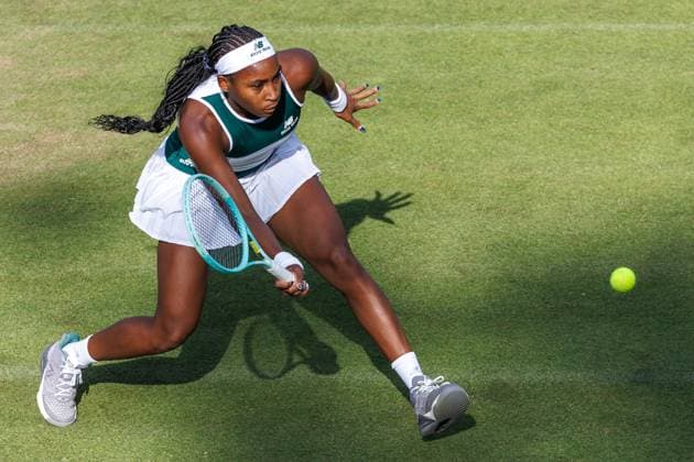 Tennis WTA Tour, Singles, Women, Round of 16, Coco Gauf USA Xinyu Wang China , Steffi Graf Stadium Coco Gauf United States returns a ball Tennis WTA Tour