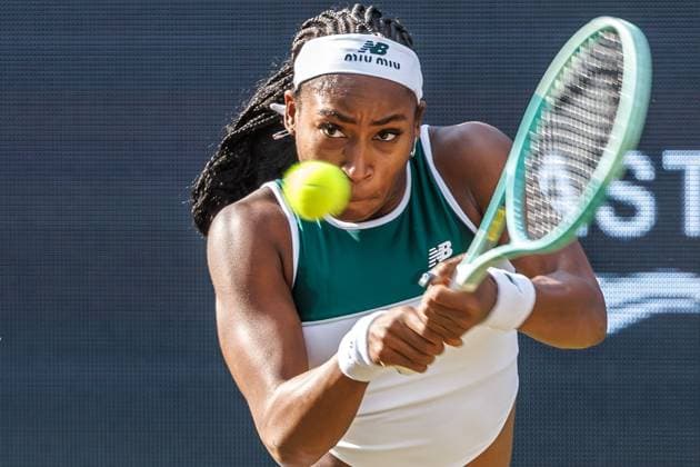 Tennis WTA Tour, Singles, Women, Round of 16, Coco Gauf USA Xinyu Wang China , Steffi Graf Stadium Coco Gauf United States returns a ball Tennis WTA Tour