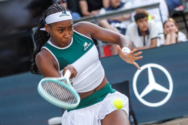 Tennis WTA Tour, Singles, Women, Round of 16, Coco Gauf USA Xinyu Wang China , Steffi Graf Stadium Coco Gauf United States returns a ball Tennis WTA Tour