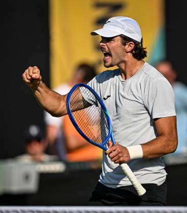 19th June 2025; Lexus Nottingham Tennis Centre, Nottingham, England; Lexus Nottingham Open, Day 4; Jaime Faria (POR) celebrates winning a point in his quarter final match with his partner Jeevan Nedunchezhiyan (IND) against Austin Krajicek (USA) and Santiago Gonzalez (MEX)  ActionPlus12802829 GodfreyxPitt