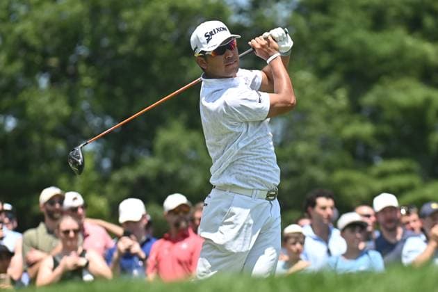 Thursday June 19, 2025: Hideki Matsuyama watches his tee shot on the First hole during the first round of the Travelers Golf Championship in Cromwell, Connecticut. CSM Cromwell USA - ZUMAc04_ 20250619_zma_c04_034 Copyright: xGregoryxVasilx