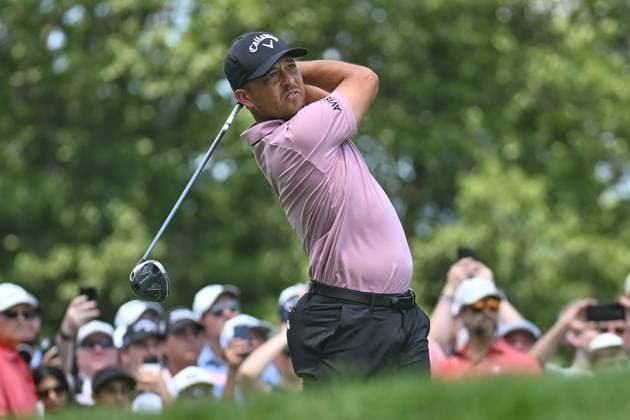 Thursday June 19, 2025: Xander Schauffele hits his tee shot on the First hole during the first round of the Travelers Golf Championship in Cromwell, Connecticut. CSM Cromwell USA - ZUMAc04_ 20250619_zma_c04_047 Copyright: xGregoryxVasilx