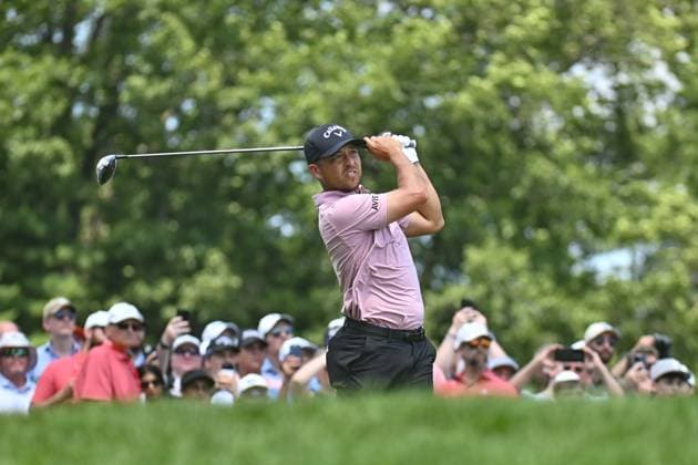 Thursday June 19, 2025: Xander Schauffele watches his tee shot on the First hole during the first round of the Travelers Golf Championship in Cromwell, Connecticut. CSM Cromwell USA - ZUMAc04_ 20250619_zma_c04_053 Copyright: xGregoryxVasilx