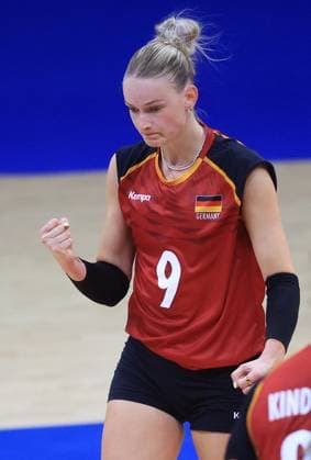 19.06.2025 Belgrade Serbia-Germany Women s volleyball Nations League Lina Alsmeier Germany react during match :