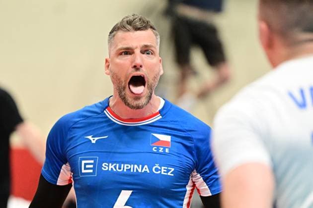 Sport Bilder des Tages Czech Milan Monik in action during the Men s volleyball European league game: Czechia vs Romania in Kutna Hora, Czech Republic, June 19, 2025. (CTKxPhoto JosefxVostarek) CTKPhotoP2025061907620  CTKPhotoP2025061907620