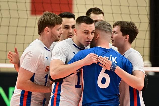 Czech Men s Volleyball Team in action during the Men s volleyball European league game: Czechia vs Romania in Kutna Hora, Czech Republic, June 19, 2025. (CTKxPhoto JosefxVostarek) CTKPhotoP2025061907750  CTKPhotoP2025061907750