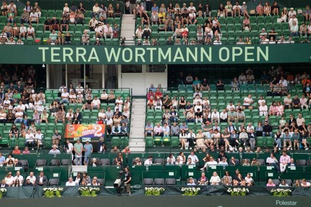 Overview of the OWL Arena, formerly Gerry Weber Stadium, feature, symbol photo, border motif, Tennis Terra Wortmann Open 2025 on 18 06 2025 in the OWL Arena Halle Westfalen, Germany Â