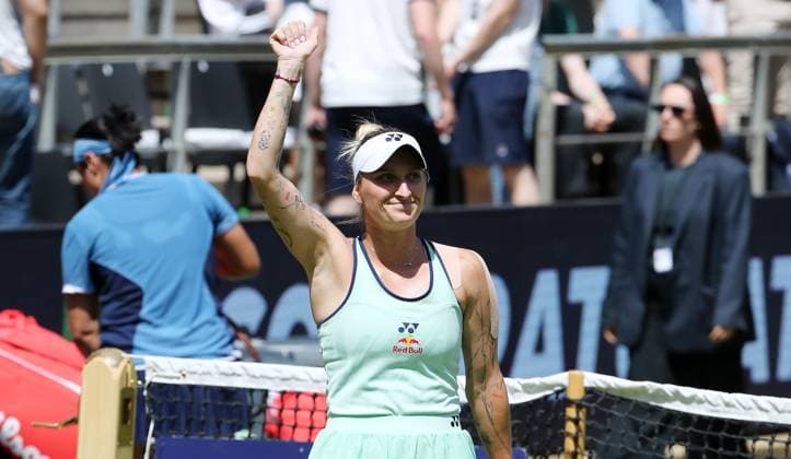 Marketa Vondrousova CZE celebrates and reaches the semi-finals Steffi Graf Stadium Sport HYLO Berlin Tennis Open Women on grass 20 06 2025