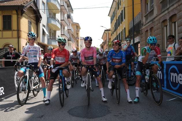 Omrzel Jakob of Bahrain Victorious Development Team, Sparfel Aubin of Decathlon Ag2R La Mondiale Development Team, Tuckwell Luke of Red Bull - Bora - Hansgrohe Rookies, Widar Jarno of Lotto Development Team, Turconi Filippo of Vf Group Bardianicsf-Faizane , during the stage 6 of the Giro Next Gen 2025, Ovada (Al) Acqui Terme (Al), 155 km, Italy - Friday, June 20, 2025. - cycling. Copyright: xGianxMattiaxD Alberto LaPressex