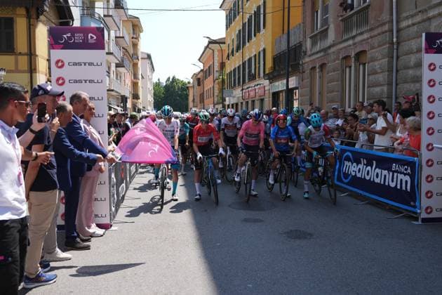 Omrzel Jakob of Bahrain Victorious Development Team, Sparfel Aubin of Decathlon Ag2R La Mondiale Development Team, Tuckwell Luke of Red Bull - Bora - Hansgrohe Rookies, Widar Jarno of Lotto Development Team, Turconi Filippo of Vf Group Bardianicsf-Faizane , during the stage 6 of the Giro Next Gen 2025, Ovada (Al) Acqui Terme (Al), 155 km, Italy - Friday, June 20, 2025. - cycling. Copyright: xGianxMattiaxD Alberto LaPressex