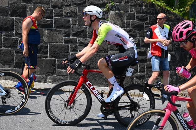 Tour de Suisse 2025 Stage 6 NEUHAUSEN AM RHEINFALL, SWITZERLAND - JUNE 20 : Rutsch Jonas (GER) of Intermarche - Wanty during stage 6 of the 88th edition of Tour de Suisse an UCI World Tour 2.UWT cycling road race stage for Men Elite of 186.7 km with start in Chur and finish in Neuhausen am Rheinfall on June 20, 2025 in Neuhausen am Rheinfall, Switzerland, 20 06 2025 ( Motordriver Kenny Verfaillie - Neuhausen am Rheinfall Switzerland  Copyright: xVincentxKalutx