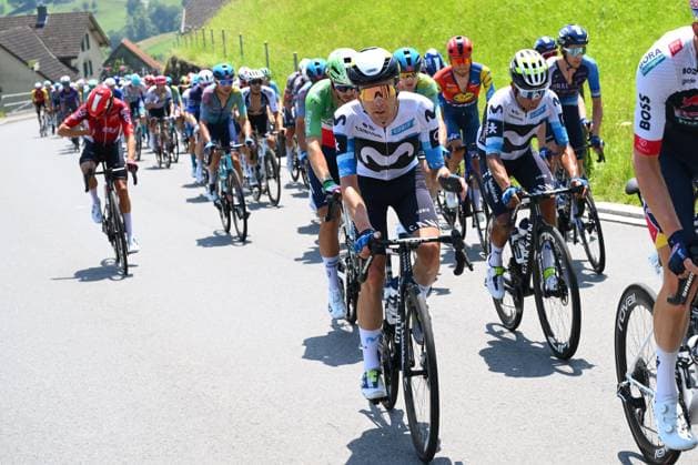 Tour de Suisse 2025 Stage 6 NEUHAUSEN AM RHEINFALL, SWITZERLAND - JUNE 20 : Movistar Team rider during stage 6 of the 88th edition of Tour de Suisse an UCI World Tour 2.UWT cycling road race stage for Men Elite of 186.7 km with start in Chur and finish in Neuhausen am Rheinfall on June 20, 2025 in Neuhausen am Rheinfall, Switzerland, 20 06 2025 ( Motordriver Kenny Verfaillie - Neuhausen am Rheinfall Switzerland  Copyright: xVincentxKalutx
