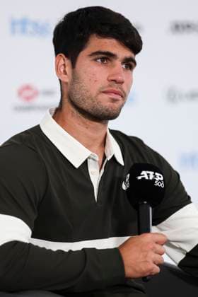 19th June 2025; HSBC Championships, Queens Club, West Kensington, London, England: HSBC Mens Championships Queens Club, Day 4; Carlos Alcaraz (ESP) talks to the media after his win against Jaume Munar (ESP)  ActionPlus12802895 HenningxVonxJagow