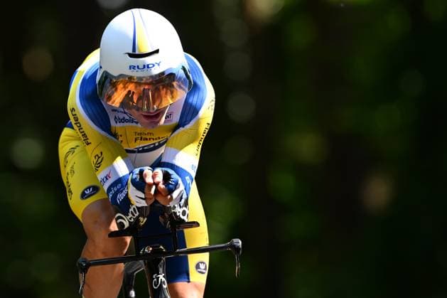 Baloise Belgium Tour 2025 Stage 3 HAM, BELGIUM - JUNE 20 : De Vylder Lindsay (BEL) of Team Flanders - Baloise during stage 3 of the 94th edition of Baloise Tour of Belgium an UCI ProSeries 2.Pro Individual Time Trial stage for Men Elite of 9.7 km with start in Tessenderlo and finish in Ham on June 20, 2025 in Ham, Belgium, 20 06 2025 Ham Belgium  Copyright: xTomasxSiskx