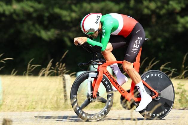 Italian Filippo Ganna of Ineos Grenadiers pictured in action during the third stage of the Baloise Belgium Tour cycling race, a 9,7km individual time trial from Tessenderlo to Ham, Friday 20 June 2025. The Baloise Belgium Tour takes place from 18 to 22 June. DAVIDxPINTENS  x127451781x