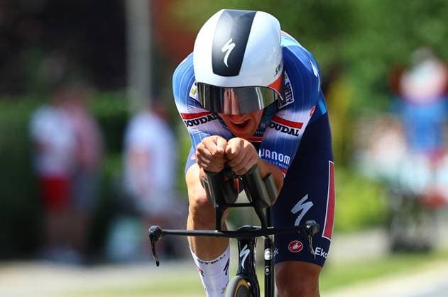 British Ethan Hayter of Soudal Quick-Step pictured in action during the third stage of the Baloise Belgium Tour cycling race, a 9,7km individual time trial from Tessenderlo to Ham, Friday 20 June 2025. The Baloise Belgium Tour takes place from 18 to 22 June. DAVIDxPINTENS  x127452572x