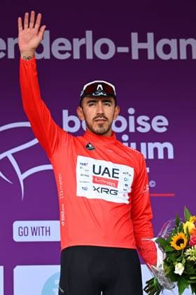 Baloise Belgium Tour 2025 Stage 3 HAM, BELGIUM - JUNE 20 : Molano Juan Sebastián (COL) of UAE Team Emirates - XRG during the podium ceremony of stage 3 of the 94th edition of Baloise Tour of Belgium an UCI ProSeries 2.Pro Individual Time Trial stage for Men Elite of 9.7 km with start in Tessenderlo and finish in Ham on June 20, 2025 in Ham, Belgium, 20 06 2025 Ham Belgium  Copyright: xTomasxSiskx