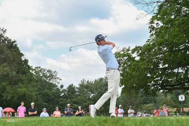 June 20, 2025: J.T. Poston hits his tee shot on the fifth hole during the second round of the Travelers Golf Championship in Cromwell, Connecticut. CSM Cromwell USA - ZUMAc04_ 20250620_zma_c04_002 Copyright: xGregoryxVasilx