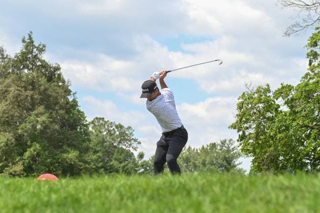 June 20, 2025: Denny McCarthy hits his tee shot on the fifth hole during the second round of the Travelers Golf Championship in Cromwell, Connecticut. CSM Cromwell USA - ZUMAc04_ 20250620_zma_c04_008 Copyright: xGregoryxVasilx