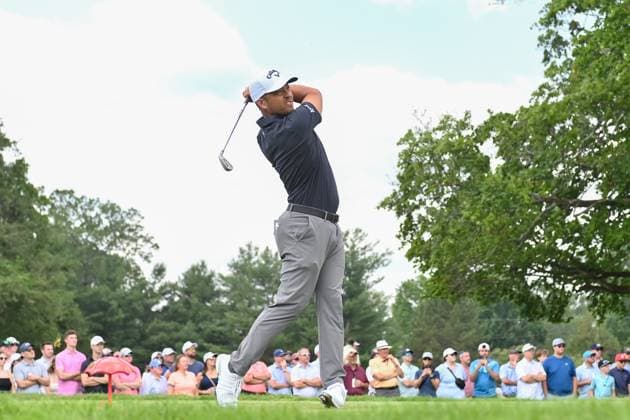 June 20, 2025: Xander Schauffele hits his tee shot on the fifth hole during the second round of the Travelers Golf Championship in Cromwell, Connecticut. CSM Cromwell USA - ZUMAc04_ 20250620_zma_c04_009 Copyright: xGregoryxVasilx