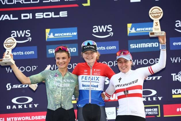 UCI MTB World Cup Pierre Teyssot MAXPPP ; UCI MTB World Cup. Commezzadura, Italy on June 20, 2025. Short Track Elite Race, Puck PIETERSE (NED) wins ahead of, Jenny RISSVEDS (SWE) left and Laura STIGGER (AUT) is third. Pierre Teyssot Maxppp Commezzadura Trentino Italy  Copyright: xMAXPPPxPierrexTeyssotx PT1_3373 PT1_3373