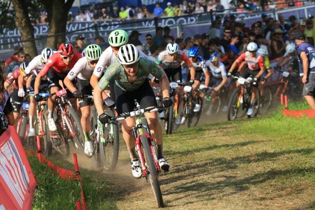 UCI MTB World Cup Pierre Teyssot MAXPPP ; UCI MTB World Cup. Commezzadura, Italy on June 20, 2025. Short Track Elite Race, Luca SCHWARZBAUER (GER) leads the bunch Pierre Teyssot Maxppp Commezzadura Trentino Italy  Copyright: xMAXPPPxPierrexTeyssotx PT1_3092 PT1_3092