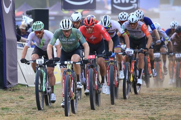 20th June 2025, Val di Sole, Trentino, Italy; UCI Mountain Bike World Cup, Day 1; Luca SCHWARZBAUER (GER) leads the pack.  ActionPlus12803094 PierrexTeyssot