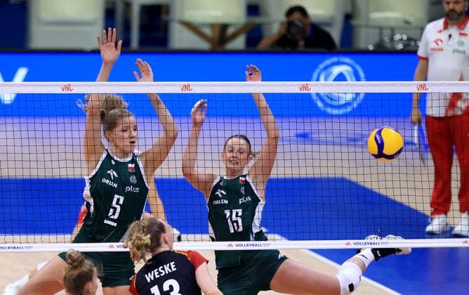 20.06.2025 Belgrade(Serbia) Germany-Poland Women s volleyball Nations League Agnieszka Korneluk (L),Martyna Czyrnianska(R) Poland :