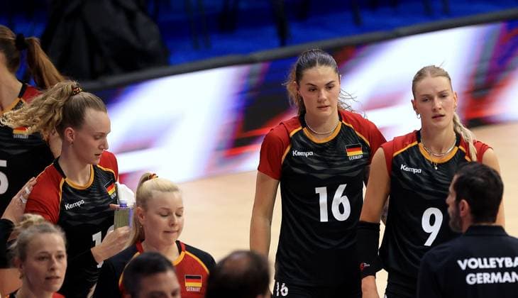 20.06.2025 Belgrade(Serbia) Germany-Poland Women s volleyball Nations League Emilia Weske,Anna Pogany,Anastasia Cekulaev,Lina Alsmeier Germany during lost match :