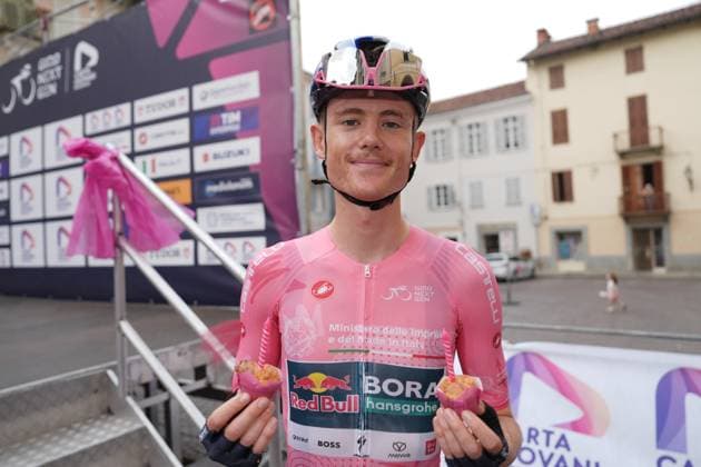 Sport Bilder des Tages Luke Tuckwell of the Red Bull - Bora - Hansgrohe Rookies Pink Jersey during the stage 7 of the Giro Next Gen 2025, Bra (Cn) Prato Nevoso, 166 km, Italy - Saturday, June 21, 2025. - cycling.  Copyright: xGianxMattiaxD Albertox LaPressex