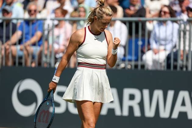 Bad Homburg on 21 06 2025 Womens Tennis Tournament WTA 500 Bad Homburg Open powered by Solarwatt 2025, Match Cat McNally USA against Viktoria Azarenka v l , Viktoria Azarenka clenches her fist Copyright: JoaquimxFerreira