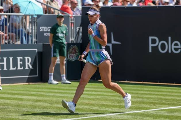 Bad Homburg on 21 06 2025 Womens Tennis Tournament WTA 500 Bad Homburg Open powered by Solarwatt 2025 Veronika Kudermetova against Arantxa Rus NL v l , Concentrated Veronika Kudermetova, clenches her fist Copyright: JoaquimxFerreira
