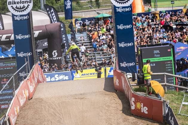 Whoop Mountainbike Downhill Worldcup Val di Sole ZIERL Rosa Winner of the Race at Whoop Mountainbike Downhill Worldcup Val di Sole, 21 06 2025,in , Photo Sebastian Sternemann
