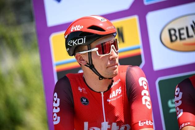 Baloise Belgium Tour 2025 Stage 4 DURBUY, BELGIUM - JUNE 21 : Giddings Joshua (USA) of Lotto Cycling Team on stage before the start of the race during stage 4 of the 94th edition of Baloise Tour of Belgium an UCI ProSeries 2.Pro cycling road race stage for Men Elite of 173.4 km with start in Durbuy and finish in Durbuy on June 21, 2025 in Durbuy, Belgium, 21 06 2025 ( Motordriver Guy De Vuyst - Durbuy Belgium  Copyright: xTomasxSiskx