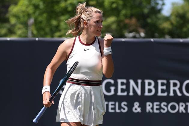 Bad Homburg on 21 06 2025 Womens Tennis Tournament WTA 500 Bad Homburg Open powered by Solarwatt 2025, Match Cat McNally USA against Victoria Azarenka v l , Victoria Azarenka cheers, clenches her fist Copyright: JoaquimxFerreira
