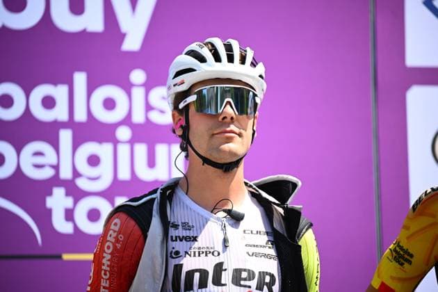 Baloise Belgium Tour 2025 Stage 4 DURBUY, BELGIUM - JUNE 21 : Marit Arne (BEL) of Intermarche - Wanty on stage before the start of the race during stage 4 of the 94th edition of Baloise Tour of Belgium an UCI ProSeries 2.Pro cycling road race stage for Men Elite of 173.4 km with start in Durbuy and finish in Durbuy on June 21, 2025 in Durbuy, Belgium, 21 06 2025 ( Motordriver Guy De Vuyst - Durbuy Belgium  Copyright: xTomasxSiskx